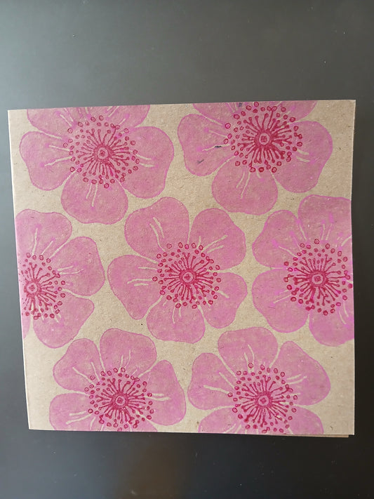 Dog Roses in Pink & Raspberry on brown card