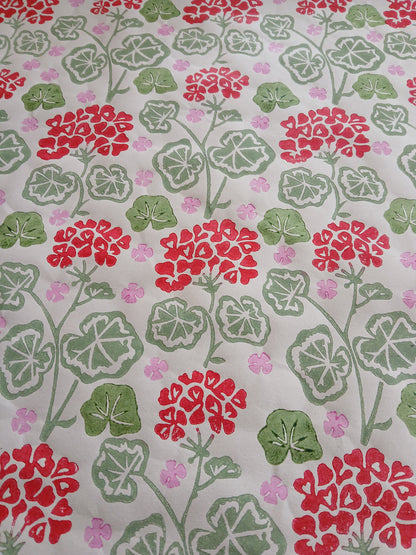 Geraniums Style 2 in red, green & pink, wrapping paper