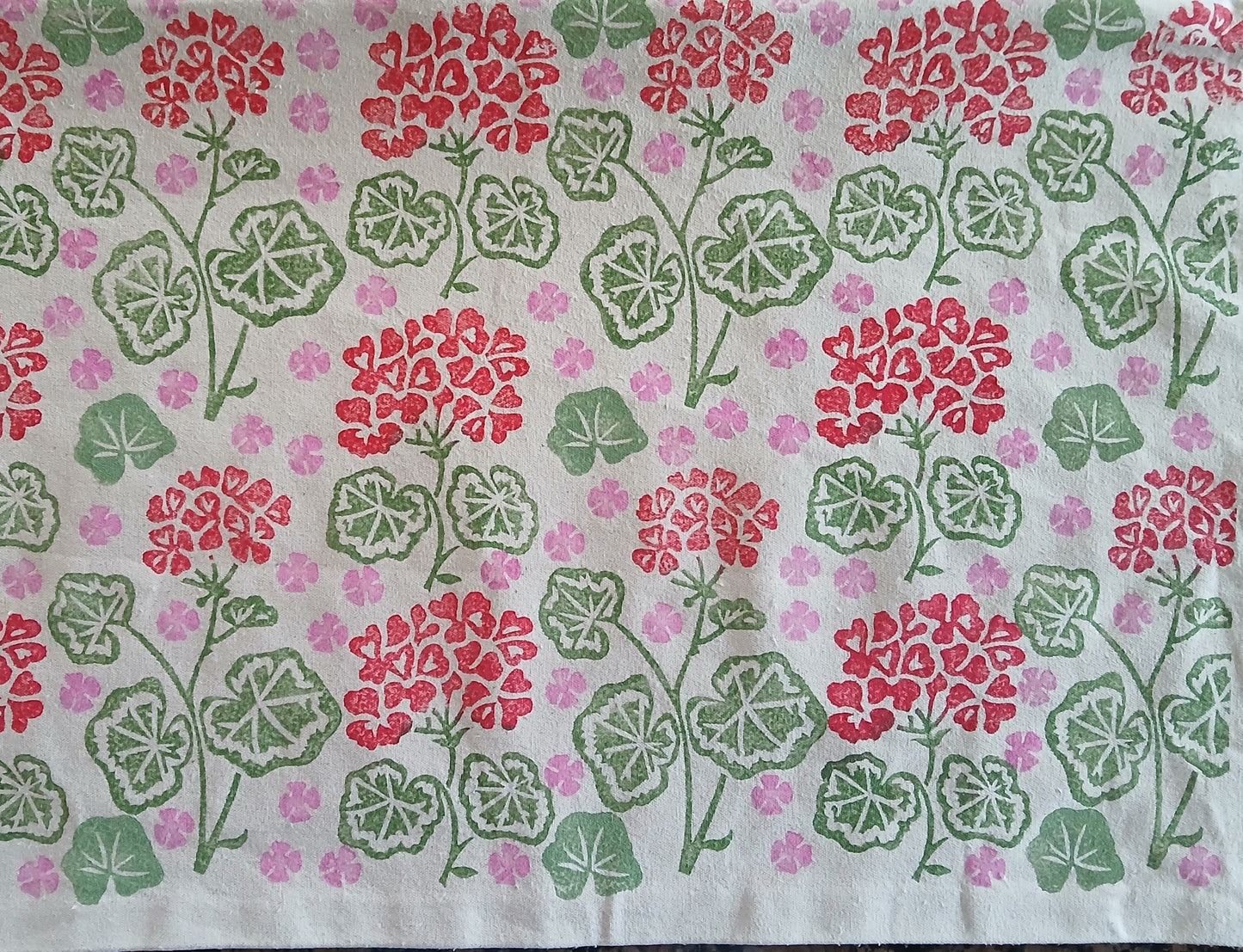 Geraniums Style 2 in red, green & pink cushion cover