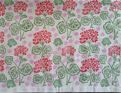 Geraniums Style 2 in red, green & pink cushion cover