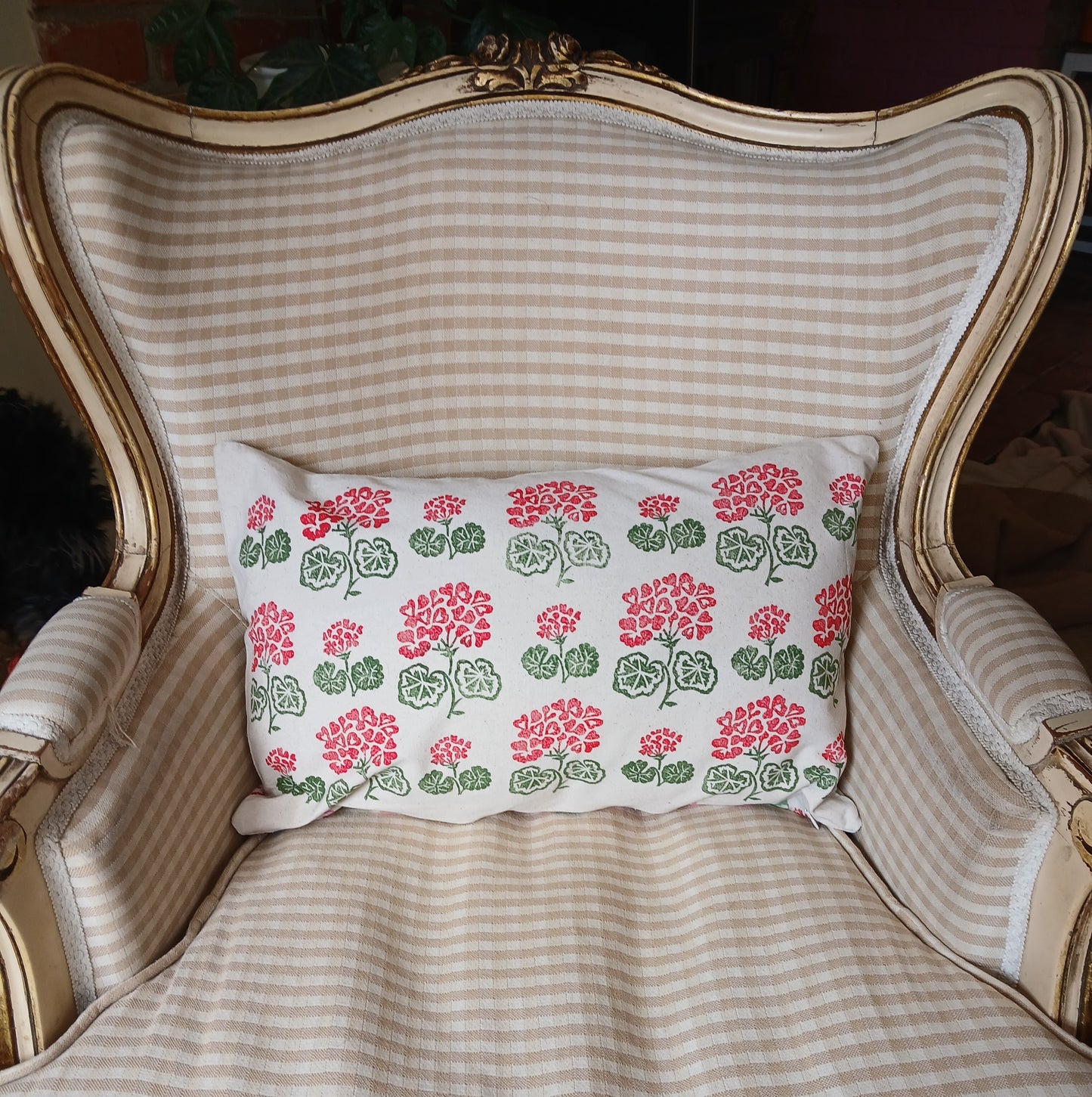 Geraniums Style 1 in Red & Green cushion cover