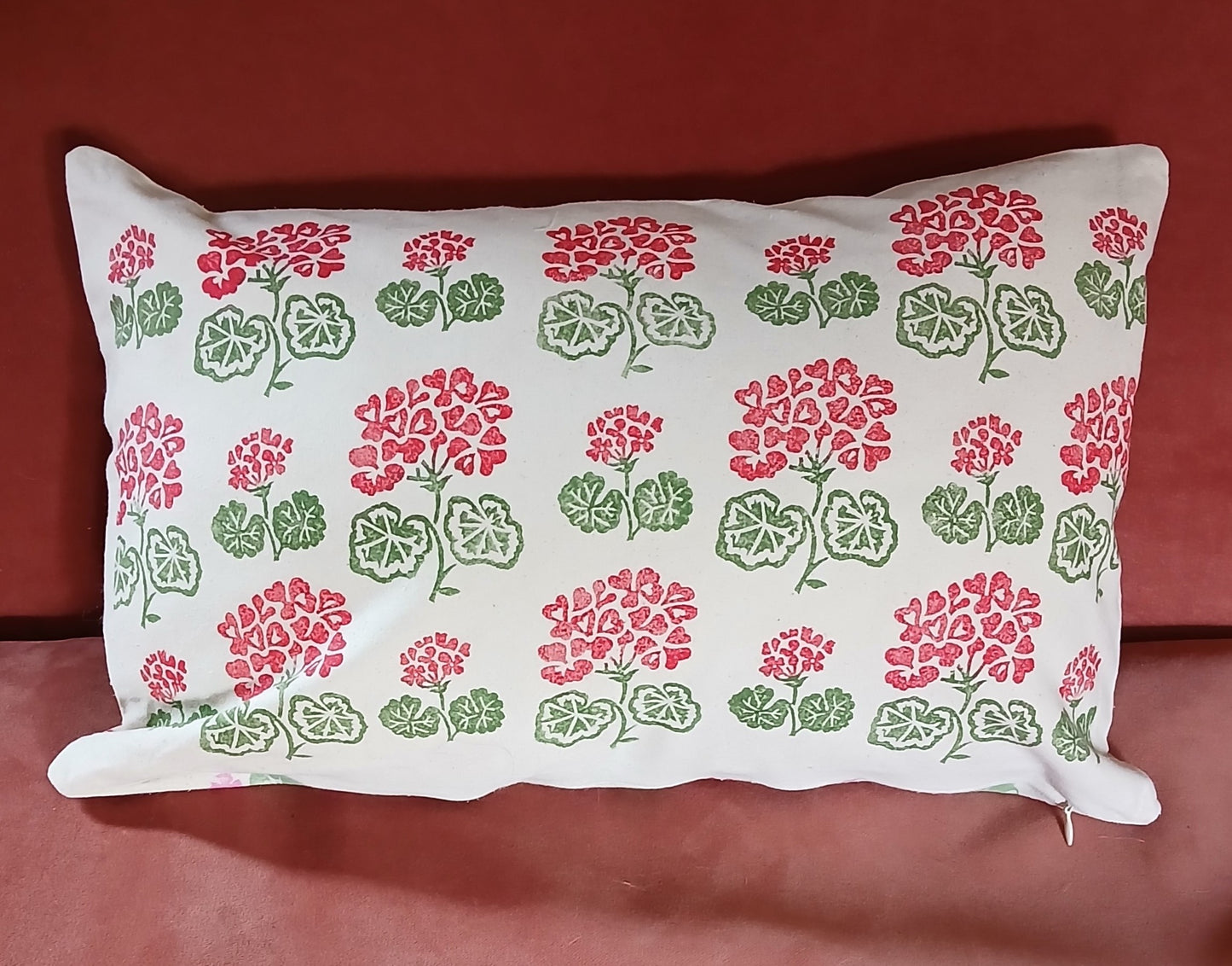 Geraniums Style 1 in Red & Green cushion cover