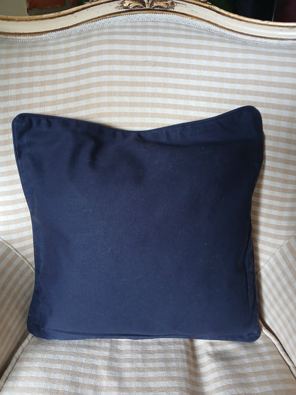 Chickens, Stars & Flowers in Brilliant Blue cushion cover