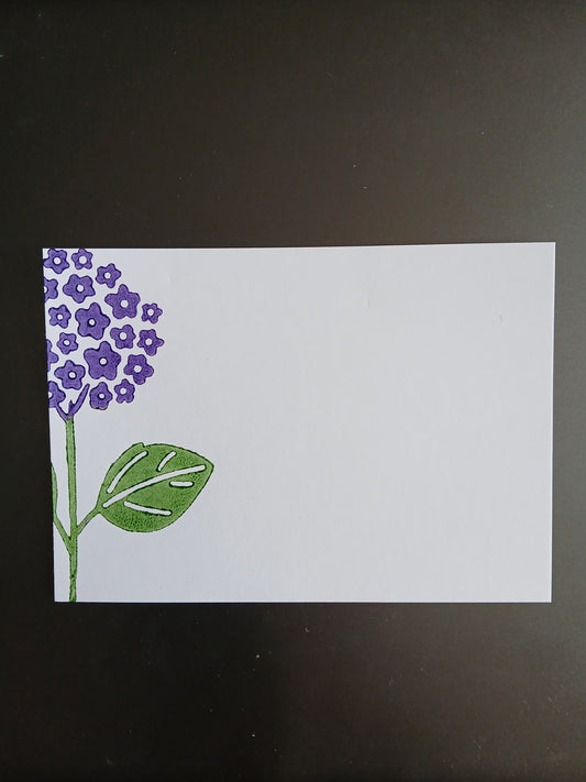 Hydrangea in Purple & Green on white notelet