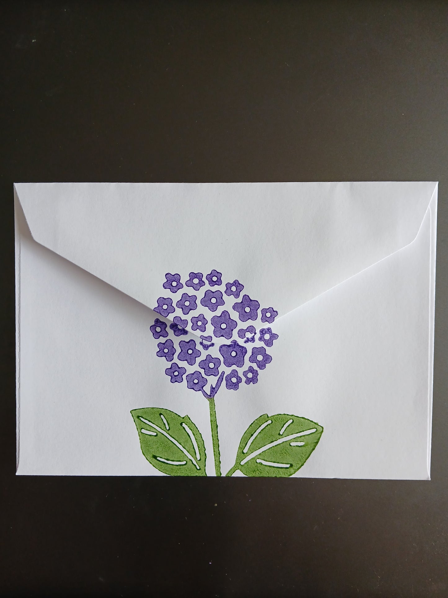 Hydrangea in Purple & Green on white notelet