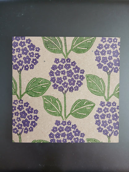 Hydrangeas in Purple & Green on brown card