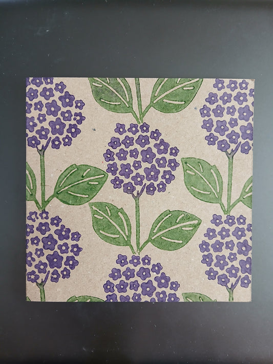 Hydrangeas in Purple & Green on brown card