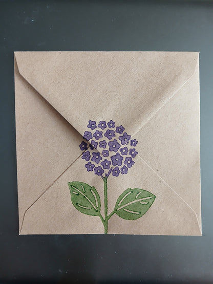 Hydrangeas in Purple & Green on brown card
