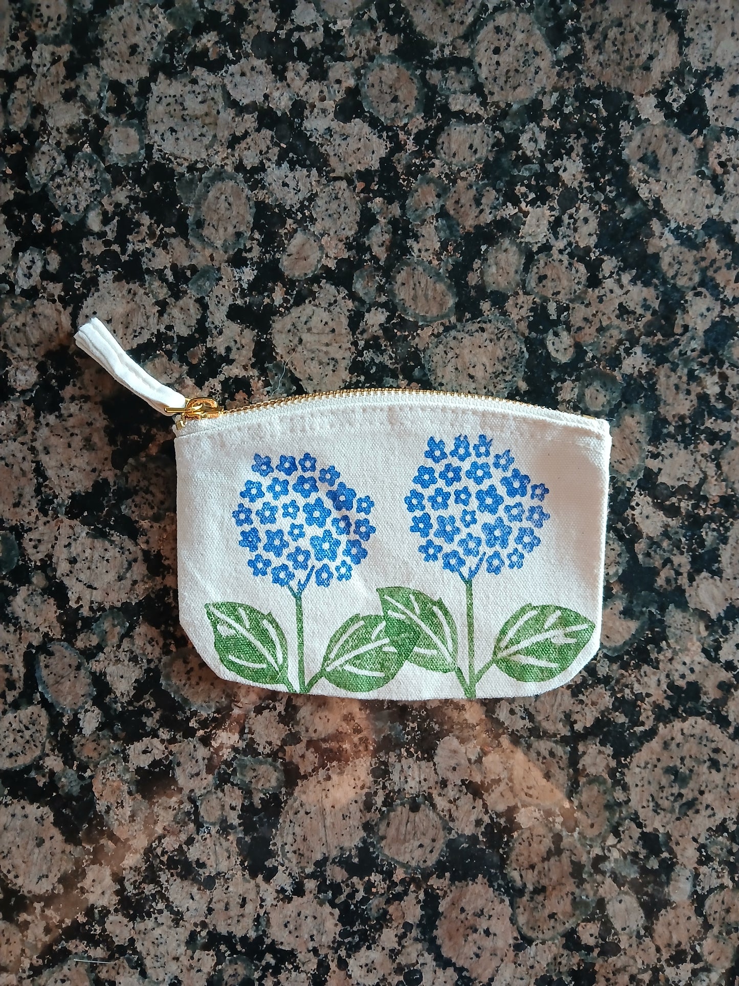 Hydrangeas in Blue & Green on natural cotton purse