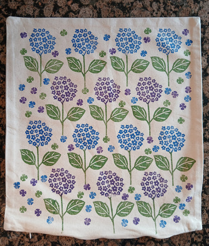 Hydrangeas Style 2 in Purple, Brilliant Blue & Green cushion cover
