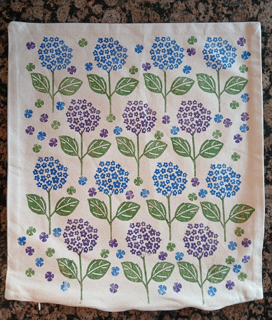 Hydrangeas Style 2 in Purple, Brilliant Blue & Green cushion cover