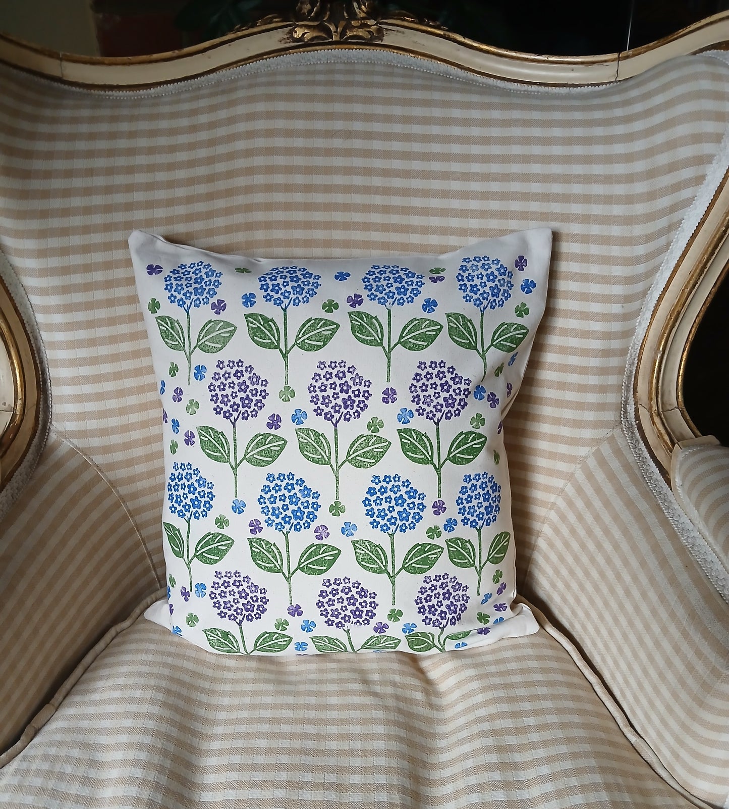 Hydrangeas Style 2 in Purple, Brilliant Blue & Green cushion cover