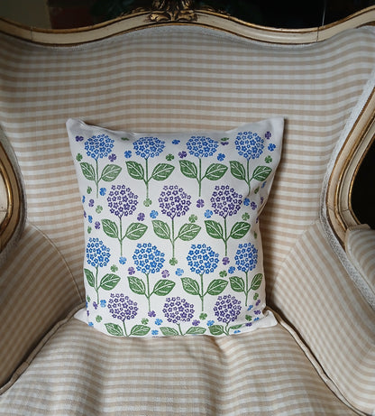 Hydrangeas Style 2 in Purple, Brilliant Blue & Green cushion cover