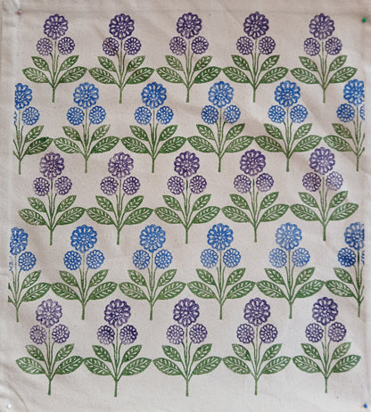 Marigolds Style 1 in Purple, Brilliant Blue & Green cushion cover