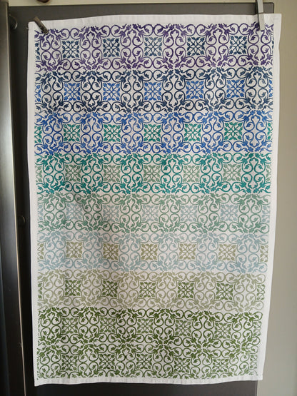 Patterned Tile in multi-colours on cotton teatowel