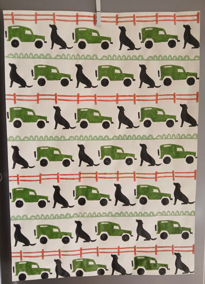 Labradors & Landrovers wrapping paper