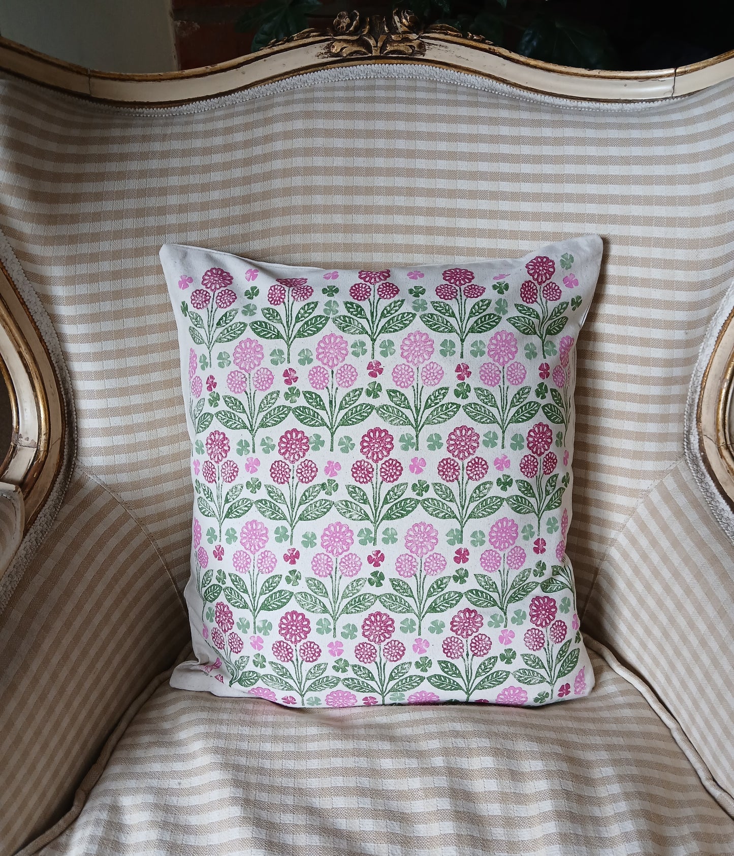 Marigolds Style 2 in Pink, Raspberry & Green cushion cover