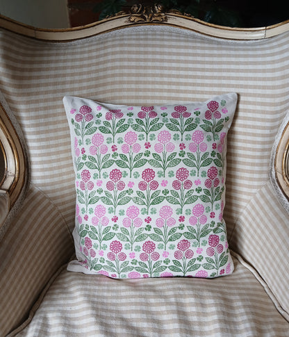 Marigolds Style 2 in Pink, Raspberry & Green cushion cover