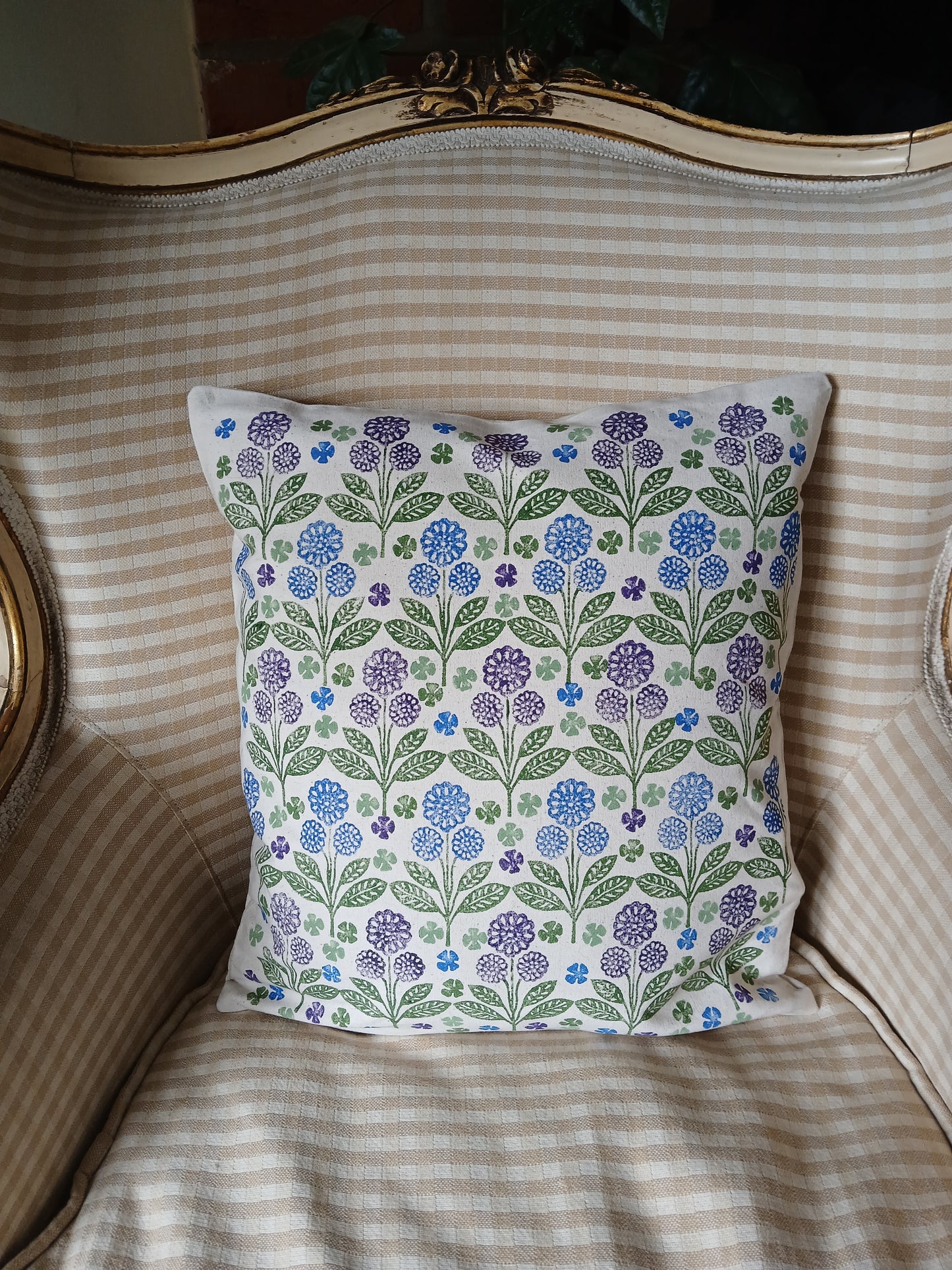 Marigolds Style 2 in Purple, Brilliant Blue & Green cushion cover