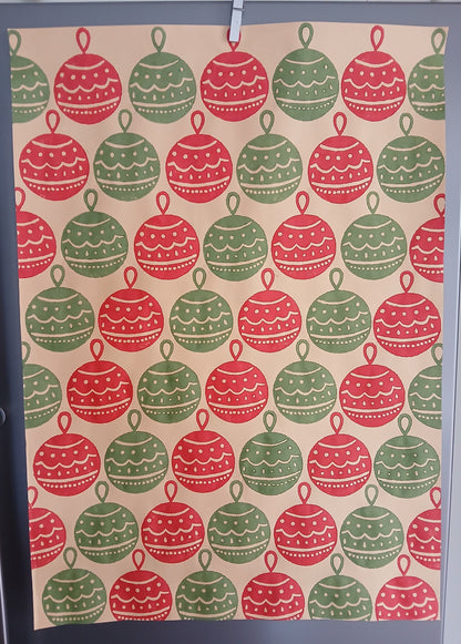 Christmas Baubles in Red & Green wrapping paper