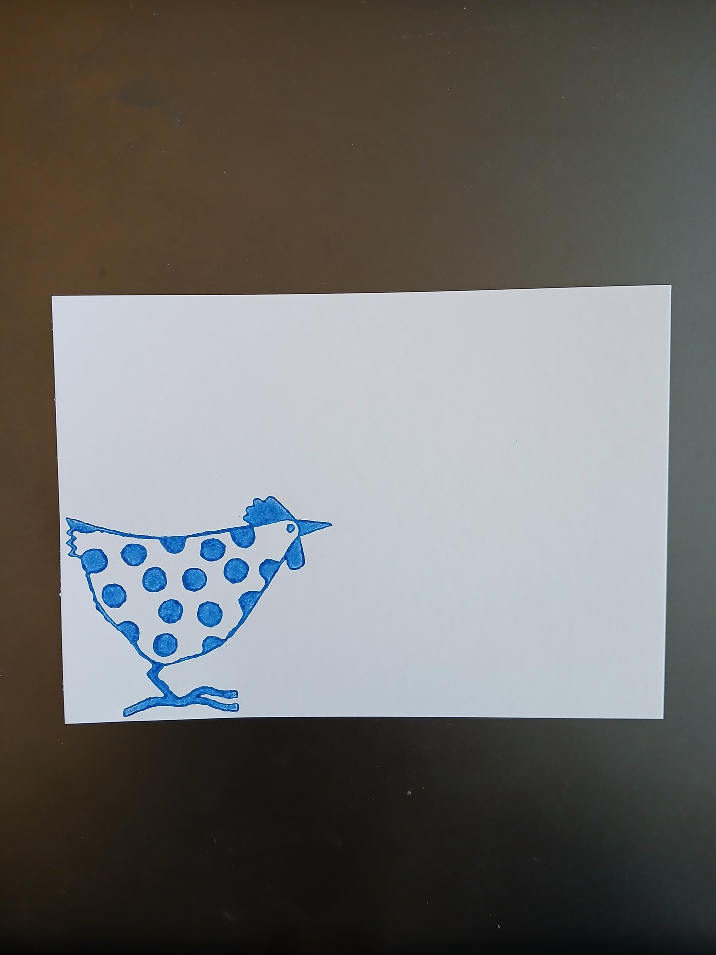 Chicken - Big Spots with head up - in Navy on white notelet