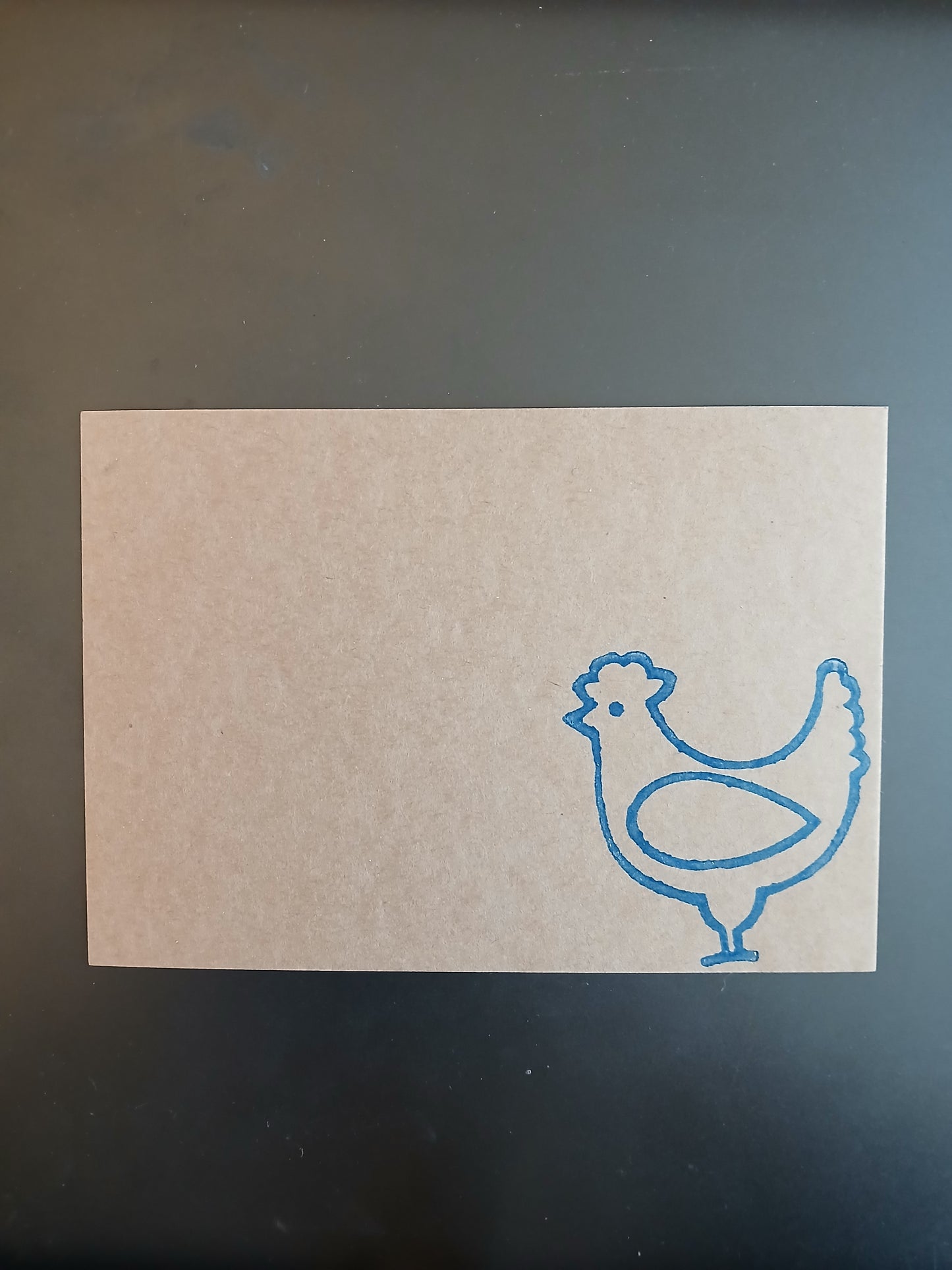 Chicken - Outline - in Navy on brown notelet