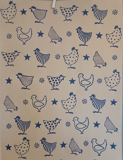 Chickens in Navy wrapping paper