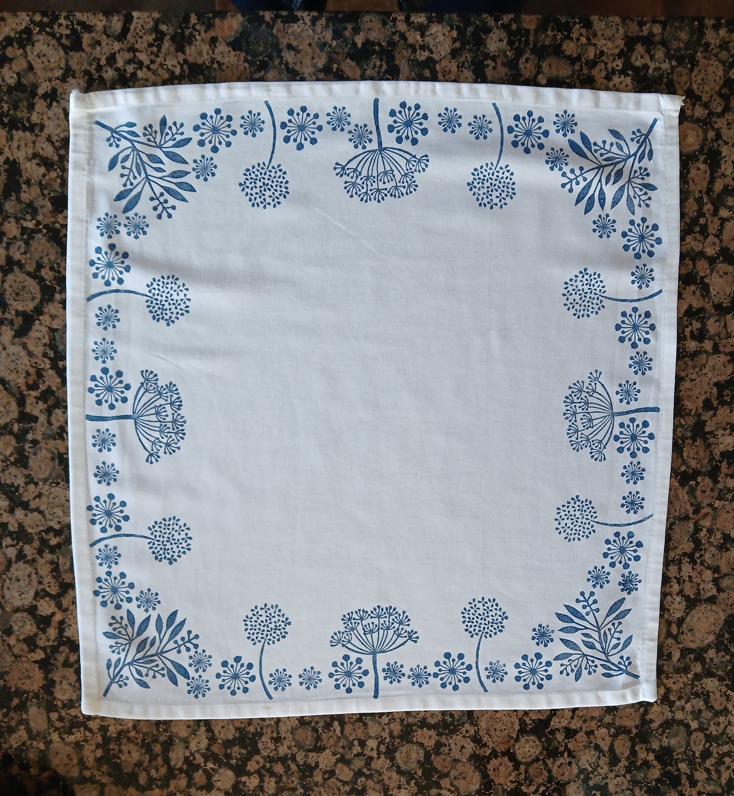 Seeds in Navy on white cotton napkin