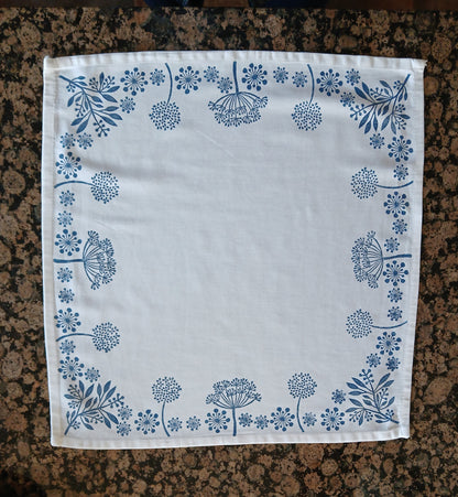 Seeds in Navy on white cotton napkin