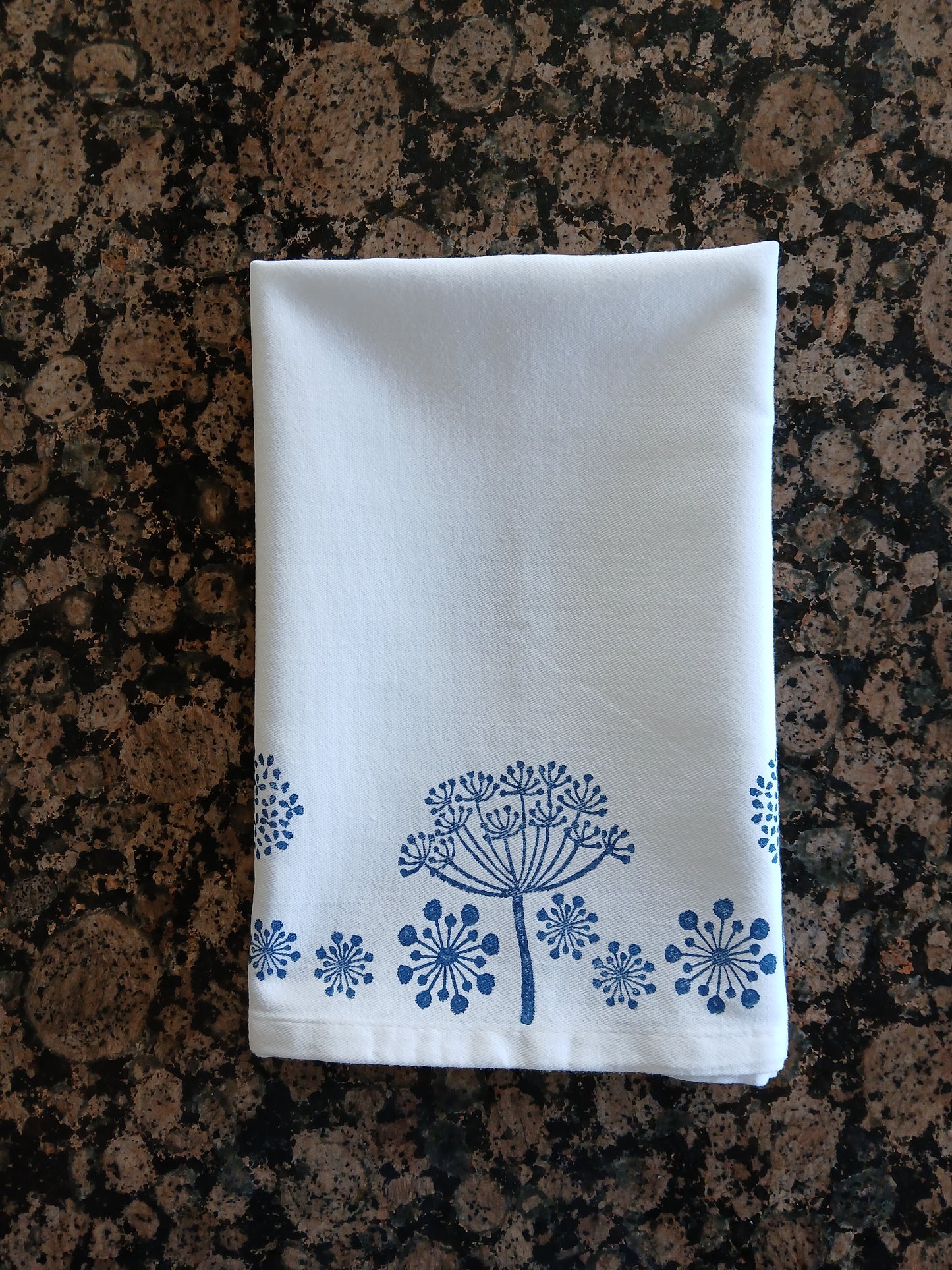 Seeds in Navy on white cotton napkin