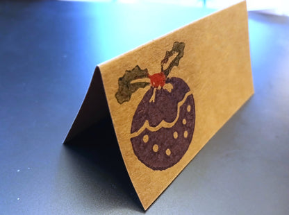 Christmas Pudding on rectangle brown place card
