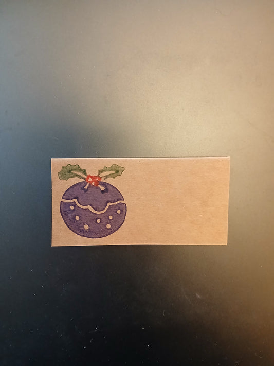 Christmas Pudding on rectangle brown place card
