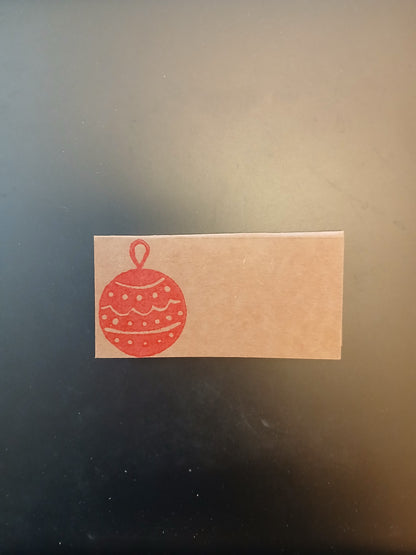 Christmas Bauble in red on rectangle brown place card