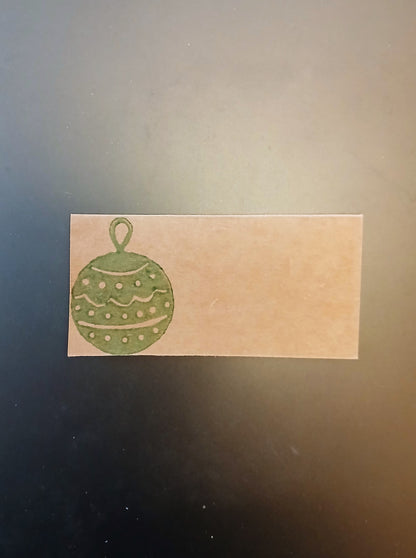 Christmas Bauble in green on rectangle brown place card