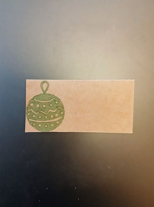 Christmas Bauble in green on rectangle brown place card