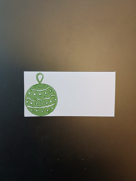 Christmas Bauble in green on rectangle white place card