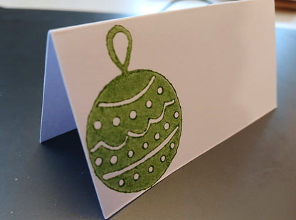 Christmas Bauble in green on rectangle white place card