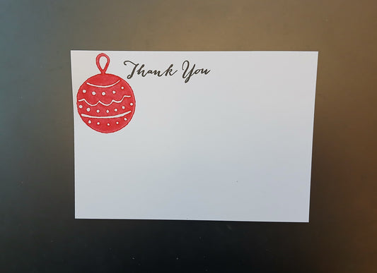 Christmas Bauble in red 'Thank You' notelet