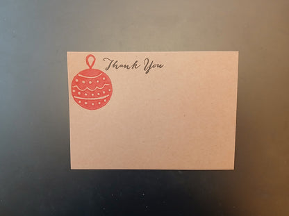 Christmas Bauble in red 'Thank You' notelet