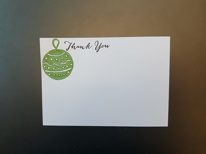 Christmas Bauble in green 'Thank You' notelet
