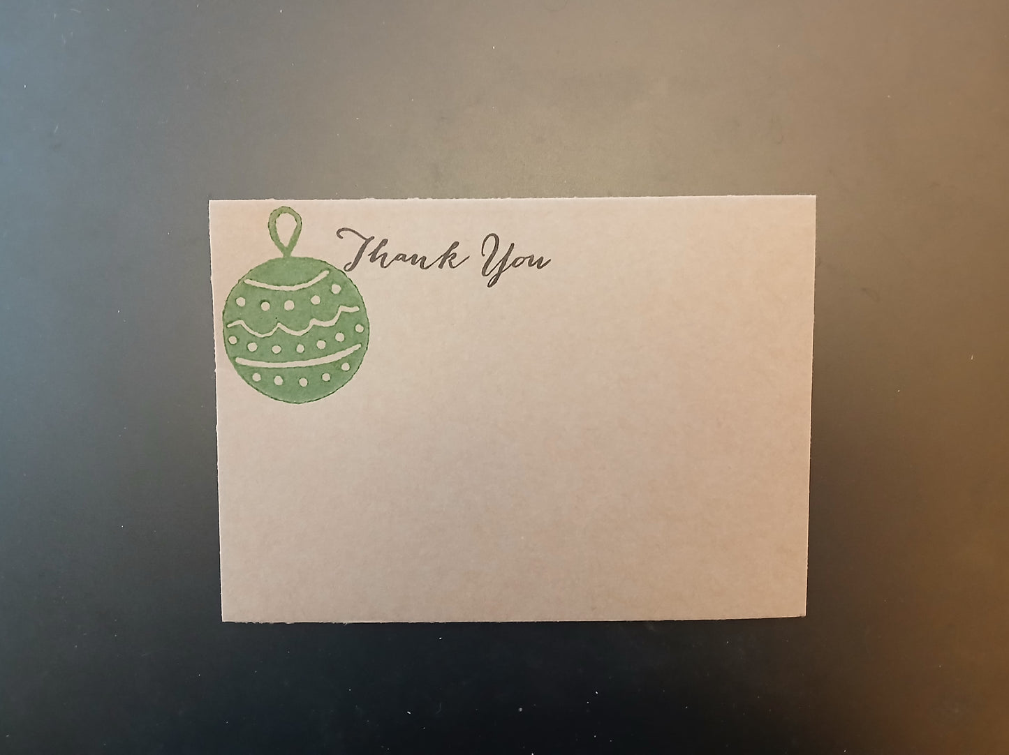 Christmas Bauble in green 'Thank You' notelet