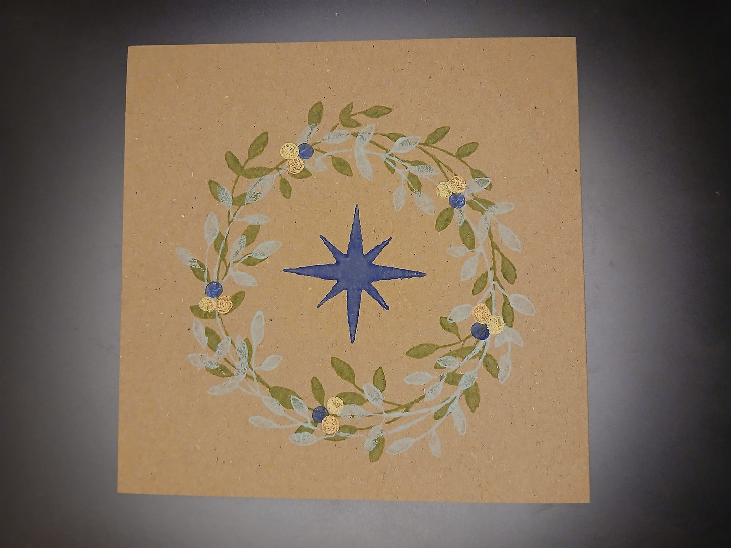 Wreath & Christmas Star on brown card