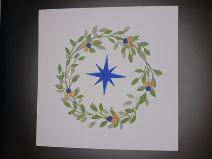 Wreath & Christmas Star on white card