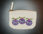 Christmas Puddings in purple, green & red on natural cotton purse