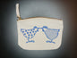 Chickens in blue on natural cotton purse