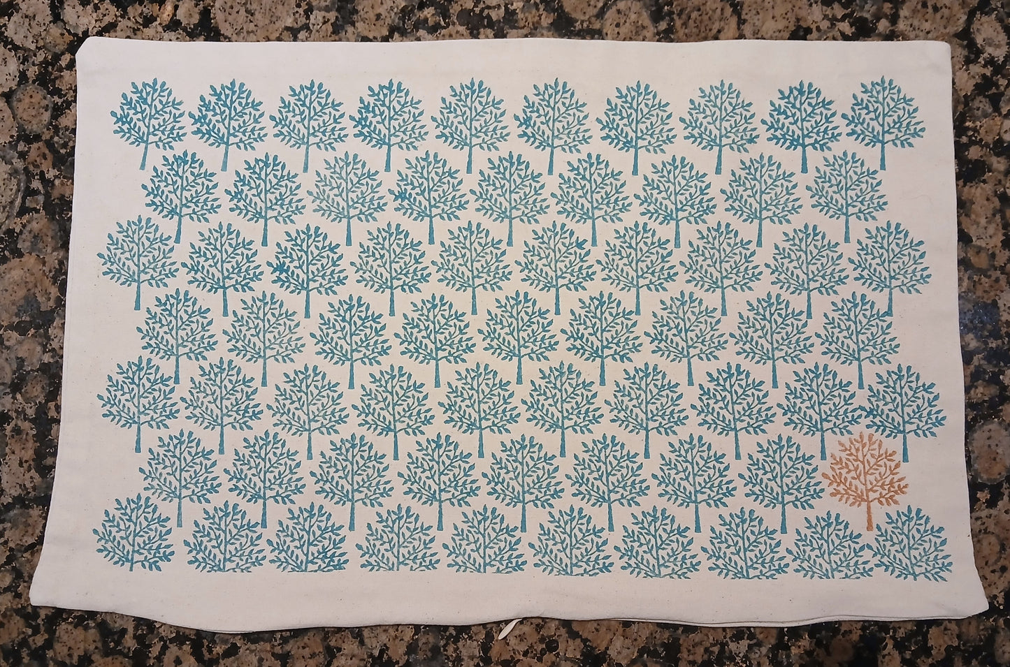 Indian Tree in teal with bronze detail cushion cover