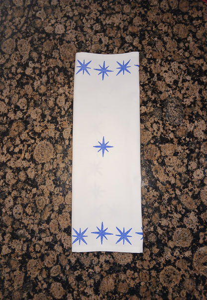 Stars in blue on white cotton napkin