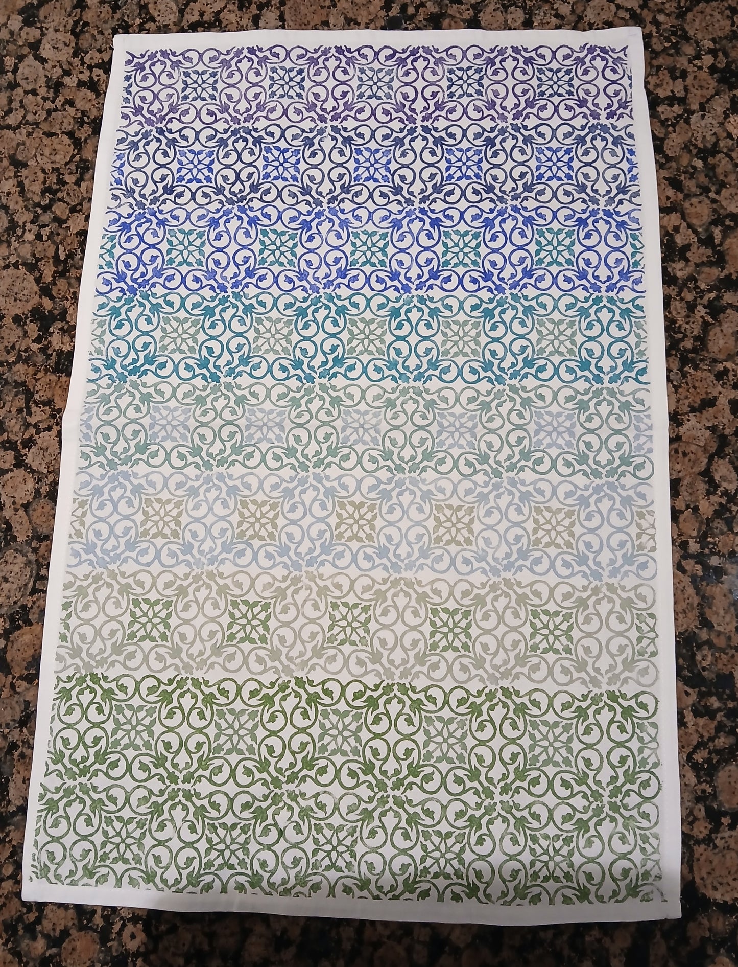 Patterned Tile in multi-colours on cotton teatowel
