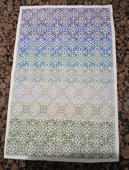 Patterned Tile in multi-colours on cotton teatowel