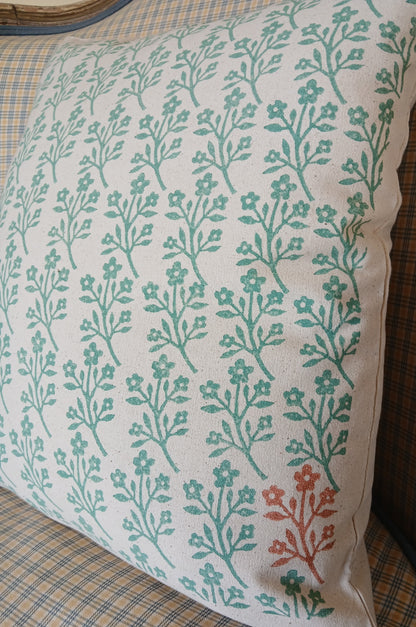 Flower Bunch in aquamarine with bronze detail cushion cover